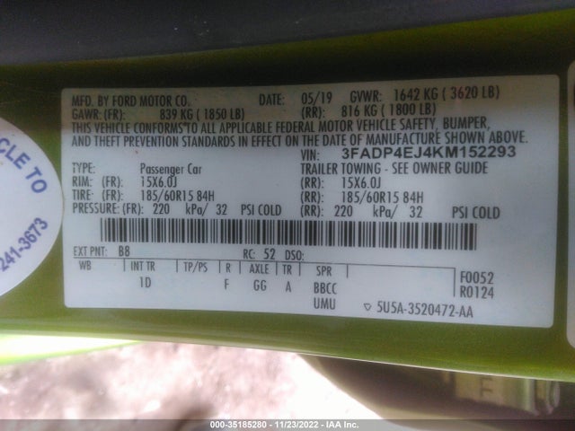 2019 Ford Fiesta, VIN: 3FADP4EJ4KM152293