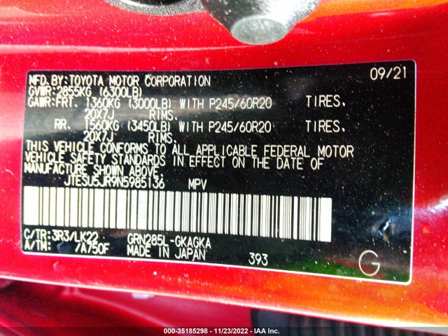 2022 TOYOTA 4RUNNER TRD SPORT VIN: JTESU5JR9N5985136