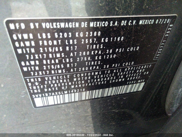2020 Volkswagen Tiguan, VIN: 3VV1B7AX5LM149218