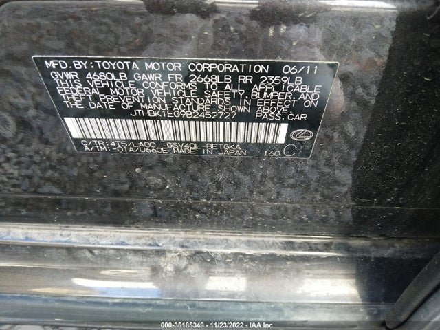 Lexus ES 350 2011 JTHBK1EG9B2452727 Image 11