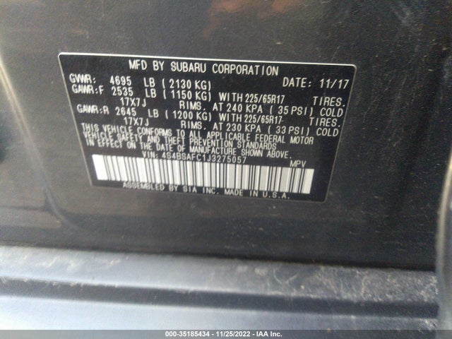 2018 SUBARU OUTBACK PREMIUM VIN: 4S4BSAFC1J3275057