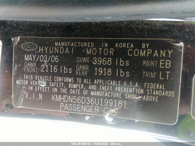 2006 HYUNDAI ELANTRA GLS/GT VIN: KMHDN56D36U199181
