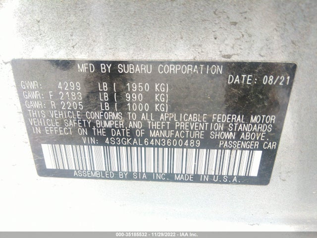 2022 Subaru Impreza, VIN: 4S3GKAL64N3600489