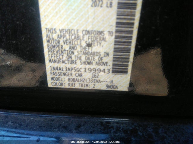 2016 NISSAN ALTIMA 2.5 SR VIN: 1N4AL3AP5GC199943