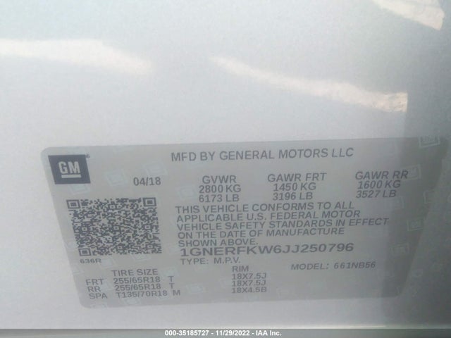 2018 Chevrolet Traverse, VIN: 1GNERFKW6JJ250796