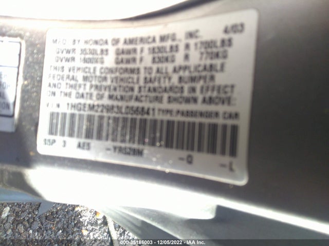 2003 HONDA CIVIC EX VIN: 1HGEM22983L056841
