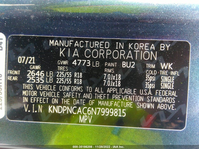 2022 KIA SPORTAGE EX VIN: KNDPNCAC6N7999815