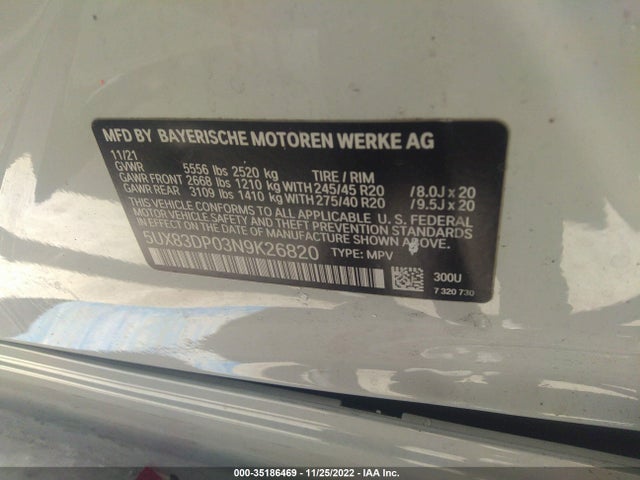 2022 BMW X3 M40I VIN: 5UX83DP03N9K26820