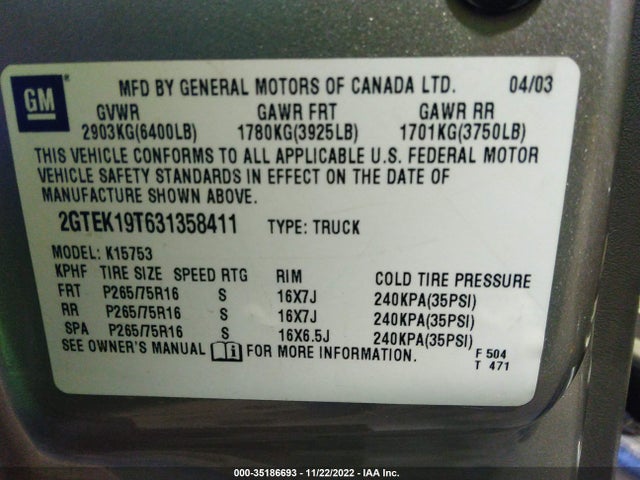 GMC Sierra 1500 Sle 2003 2GTEK19T631358411 Image 10