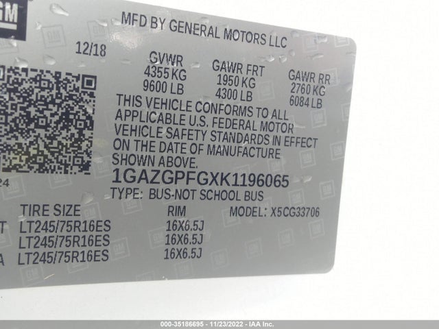 Chevrolet Express Passenger Lt 2019 1GAZGPFGXK1196065 Image 10