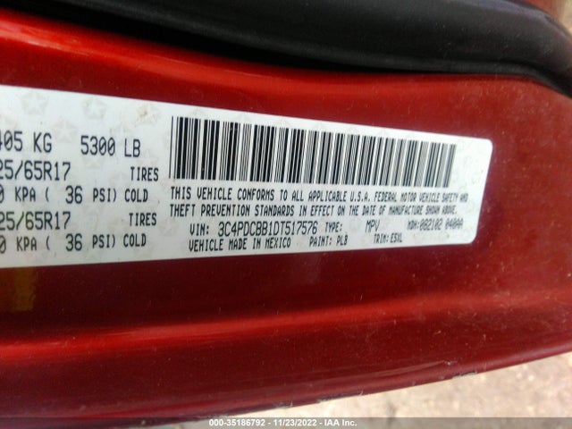 2013 DODGE JOURNEY SXT VIN: 3C4PDCBB1DT517576