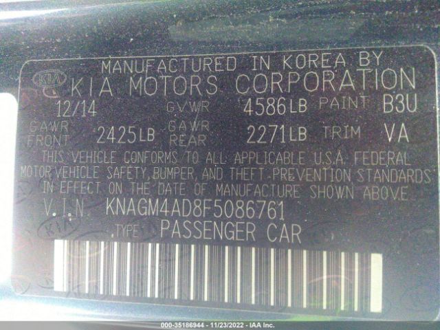 KNAGM4AD8F5086761 KIA OPTIMA HYBRID