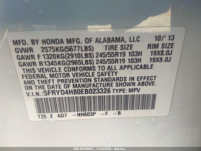 5FRYD4H80EB023326 Acura Mdx Advance/entertainment Pkg