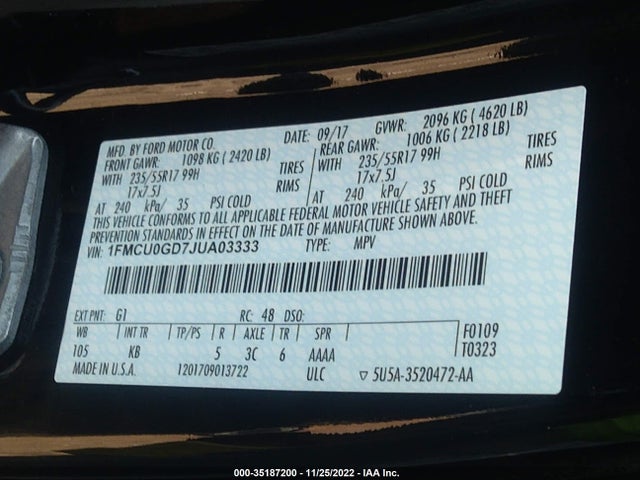 2018 FORD ESCAPE SE VIN: 1FMCU0GD7JUA03333