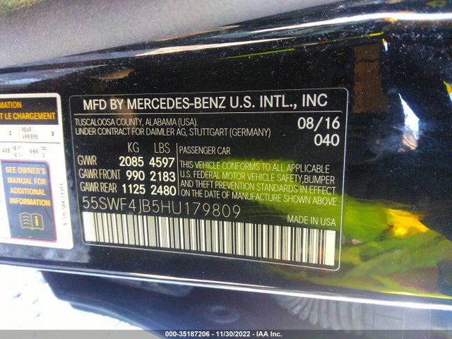 2017 Mercedes-Benz C-Class, VIN: 55SWF4JB5HU179809