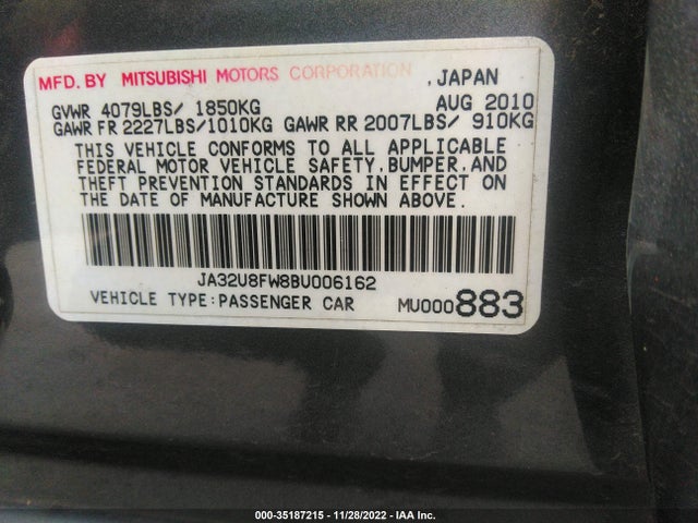 JA32U8FW8BU006162 Mitsubishi LANCER GTS