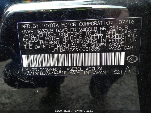 Lexus IS 200T 2016 JTHBA1D22G5031835 Image 10