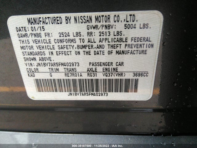2015 INFINITI Q50 PREMIUM VIN: JN1BV7AR5FM402973