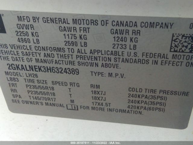 2GKALNEK3H6324389 GMC Terrain Sle