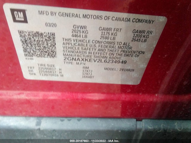 2020 Chevrolet Equinox, VIN: 2GNAXKEV2L6234949