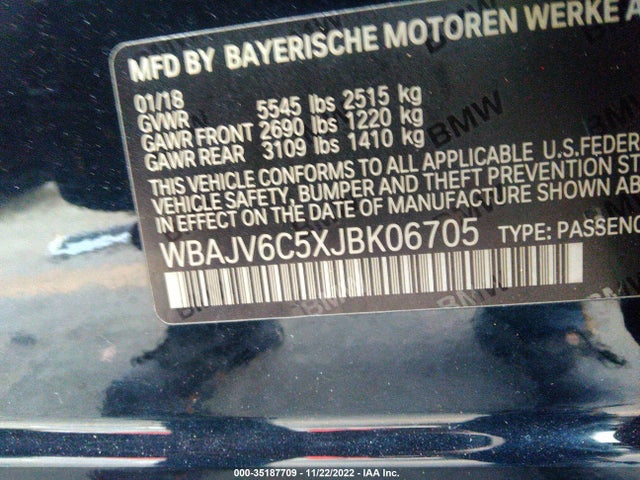 2018 BMW 6 Series, VIN: WBAJV6C5XJBK06705