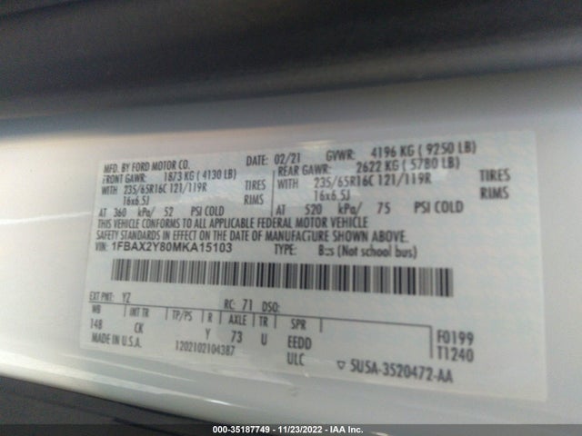 Ford 3.5l v6 cyclone 2021 1FBAX2Y80MKA15103 Image 22