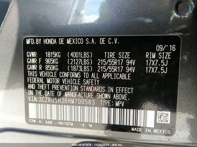 2017 Honda HR-V, VIN: 3CZRU5H36HM700583