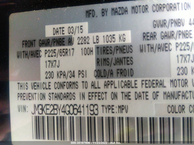 2016 MAZDA CX-5 SPORT VIN: JM3KE2BY4G0641193