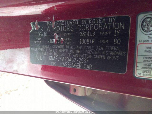 KNAFU4A23A5272937 KIA FORTE EX