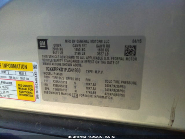 GMC ACADIA SLE 2015 1GKKRPKD1FJ341860 Image 9