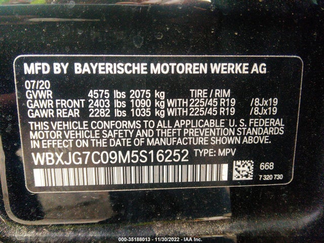 2021 BMW X1 SDRIVE28I VIN: WBXJG7C09M5S16252