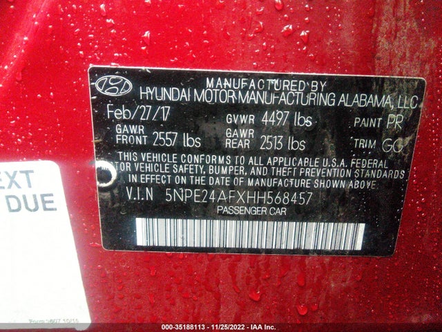 Hyundai Sonata 2.4l 2017 5NPE24AFXHH568457 Image 10