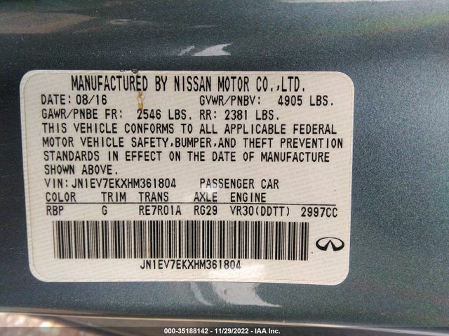 2017 INFINITI Q60 3.0T PREMIUM VIN: JN1EV7EKXHM361804