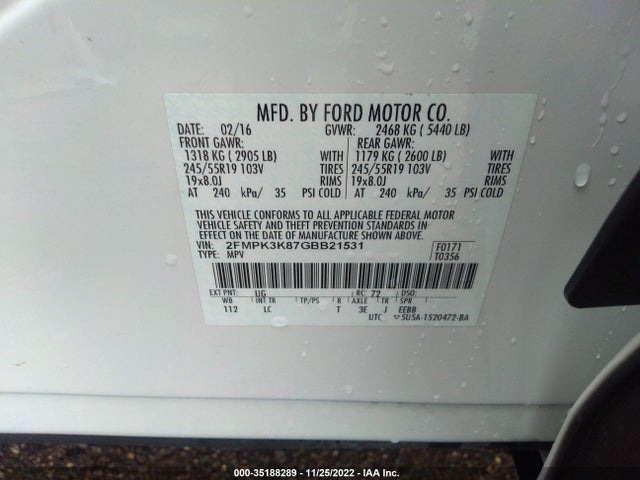 2016 Ford Edge, VIN: 2FMPK3K87GBB21531
