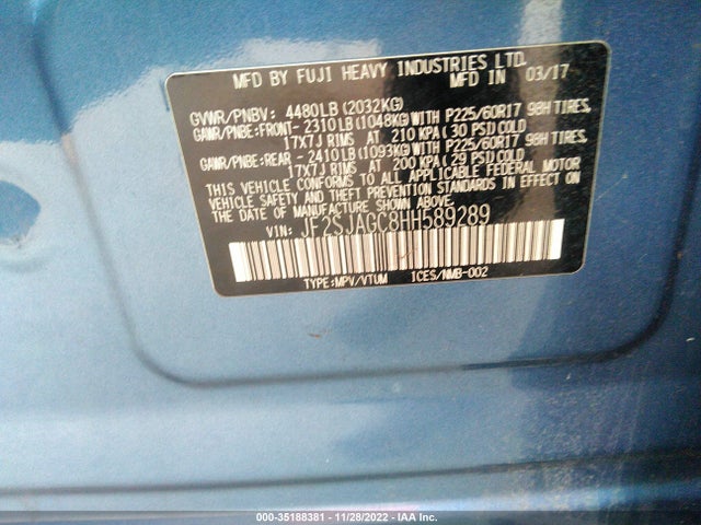 2017 Subaru Forester, VIN: JF2SJAGC8HH589289