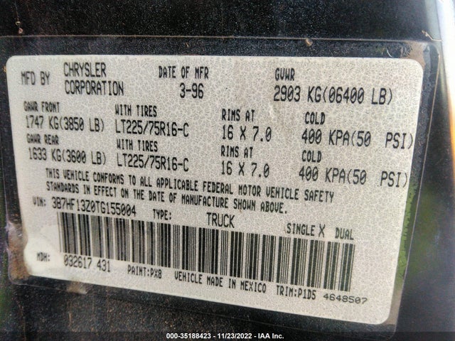 Dodge RAM 1500 1996 3B7HF13Z0TG155004 Image 10