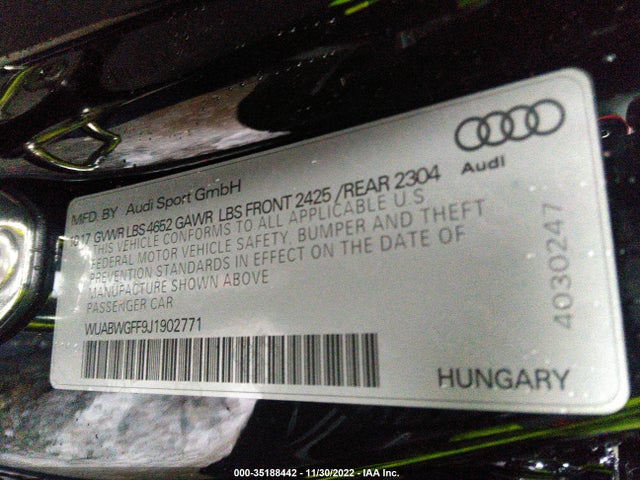 2018 Audi RS 3, VIN: WUABWGFF9J1902771