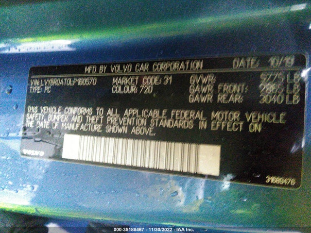 2020 Volvo S90, VIN: LVYBR0AT0LP160570