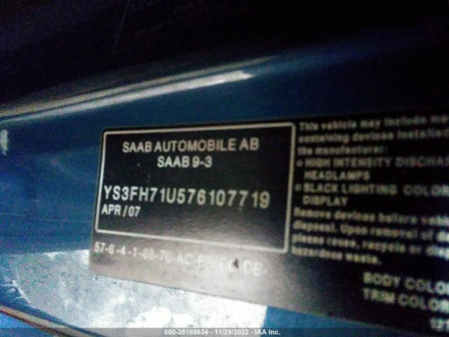 2007 SAAB 9-3 YS3FH71U576107719 Photo 8