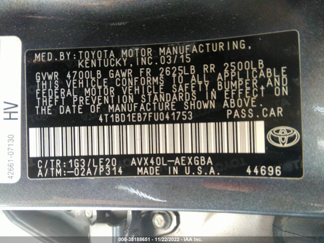 2015 Toyota Avalon, VIN: 4T1BD1EB7FU041753