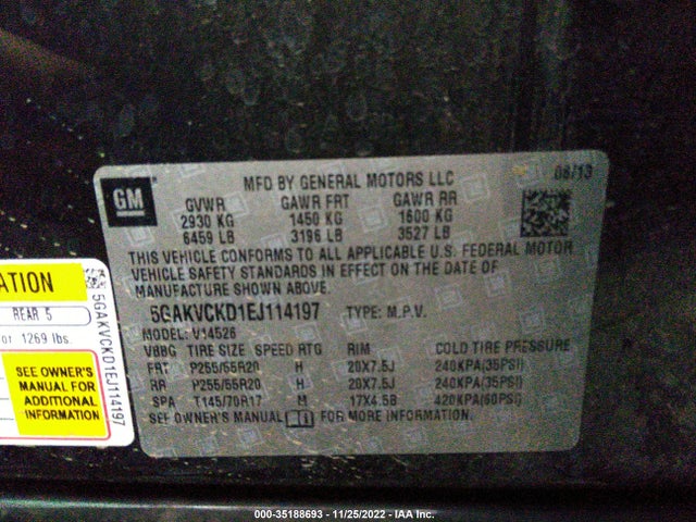 2014 BUICK ENCLAVE PREMIUM VIN: 5GAKVCKD1EJ114197