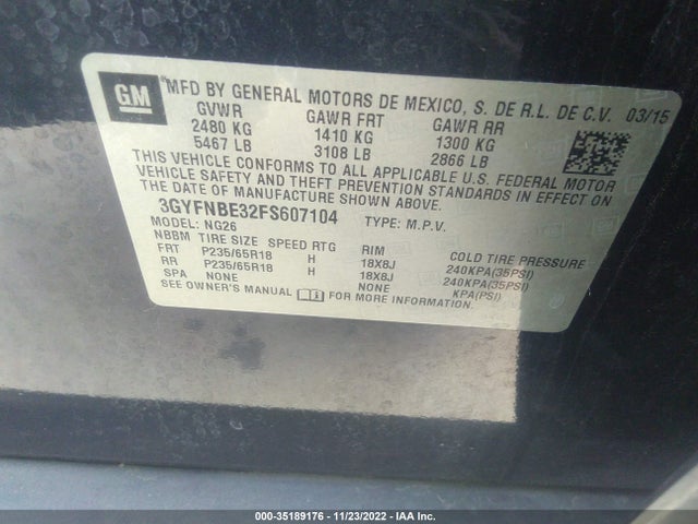 3GYFNBE32FS607104 Cadillac Srx Luxury Collection