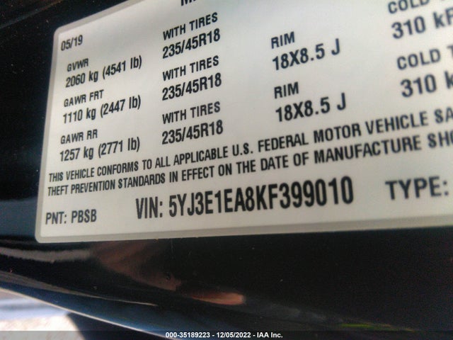 Tesla Model 3 Range 2019 5YJ3E1EA8KF399010 Image 9