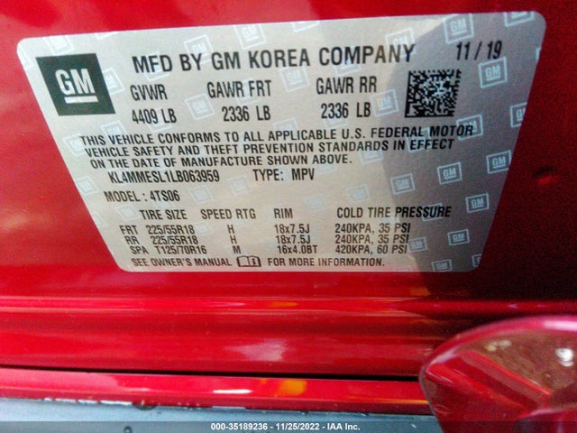 2020 BUICK ENCORE GX SELECT VIN: KL4MMESL1LB063959
