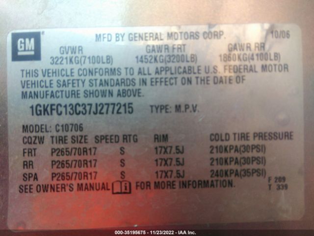 1GKFC13C37J277215 GMC YUKON SLE