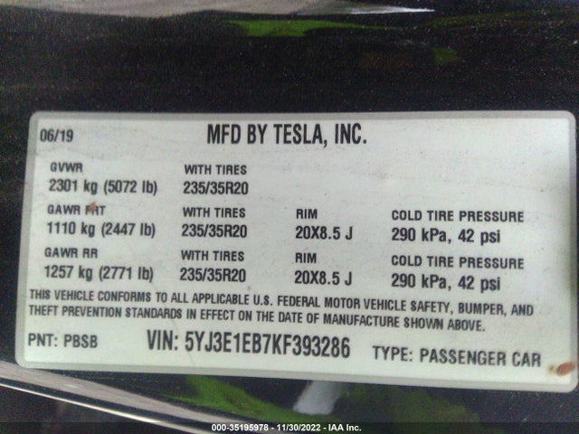 Tesla Model 3 Long Range/performance 2019 5YJ3E1EB7KF393286 Image 9