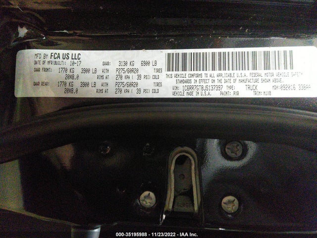 2018 RAM 1500 BIG HORN VIN: 1C6RR7GT8JS137397