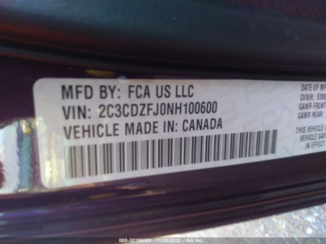 2C3CDZFJ0NH100600 Dodge Challenger R/t Scat Pack