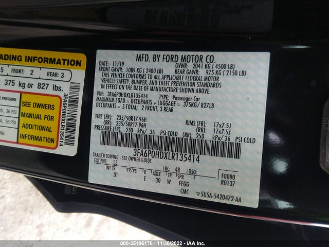 2020 Ford Fusion, VIN: 3FA6P0HDXLR135414