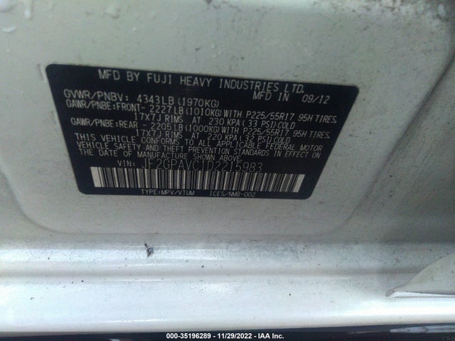 2013 SUBARU XV CROSSTREK PREMIUM VIN: JF2GPAVC1D2215983